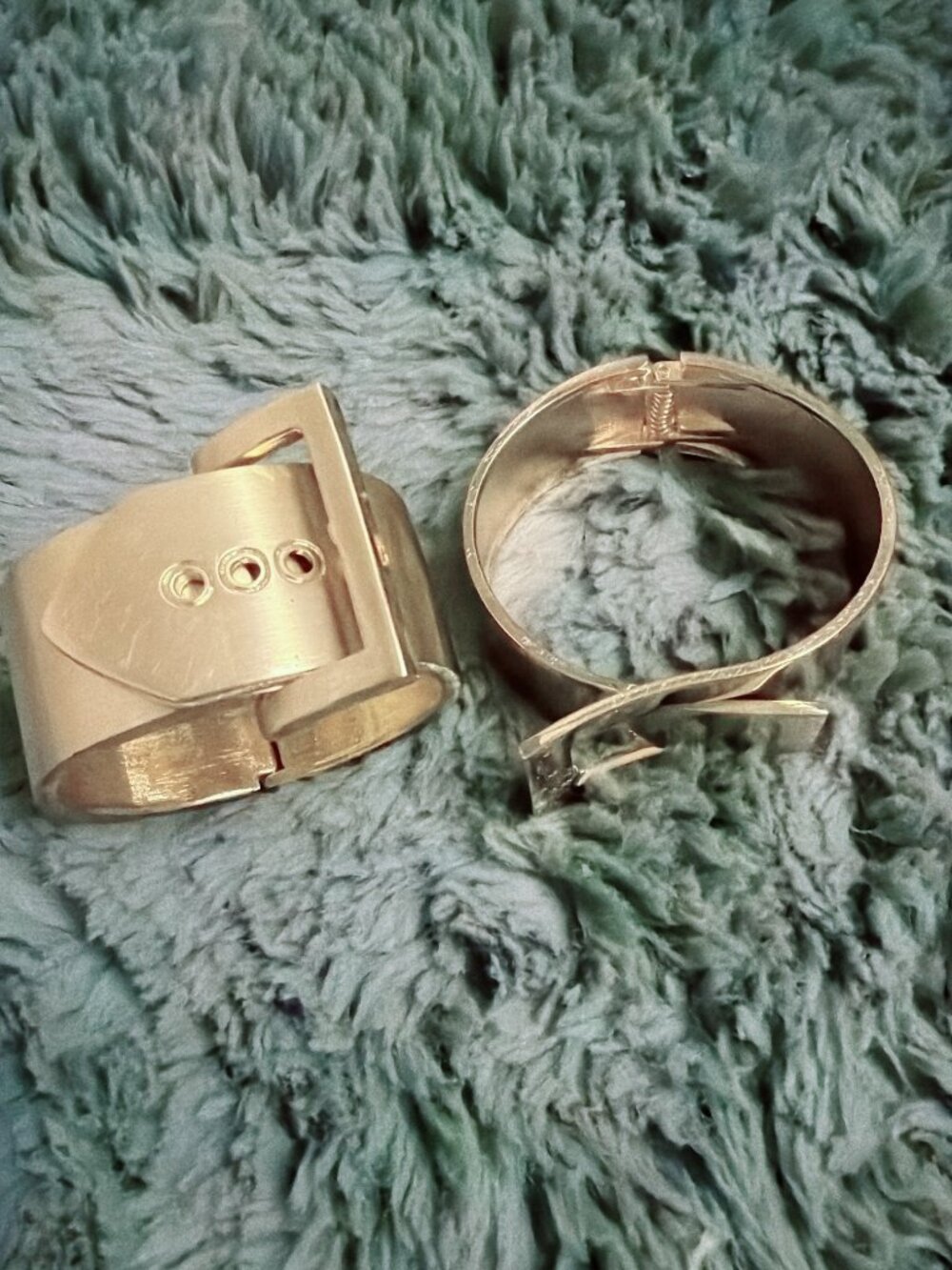 Vintage Gold Tone Statement Belt Buckle Hinged Cuff Bangle Bracelet